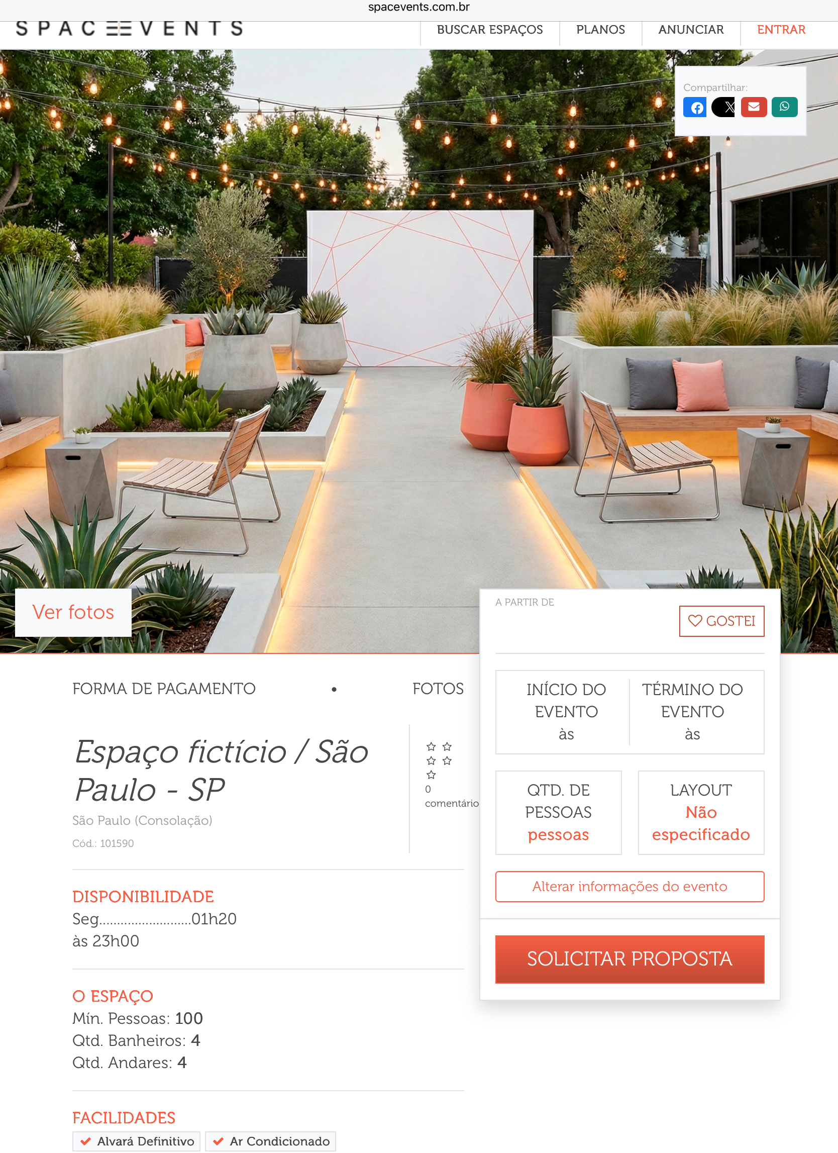 Preview do sistema Spacevents